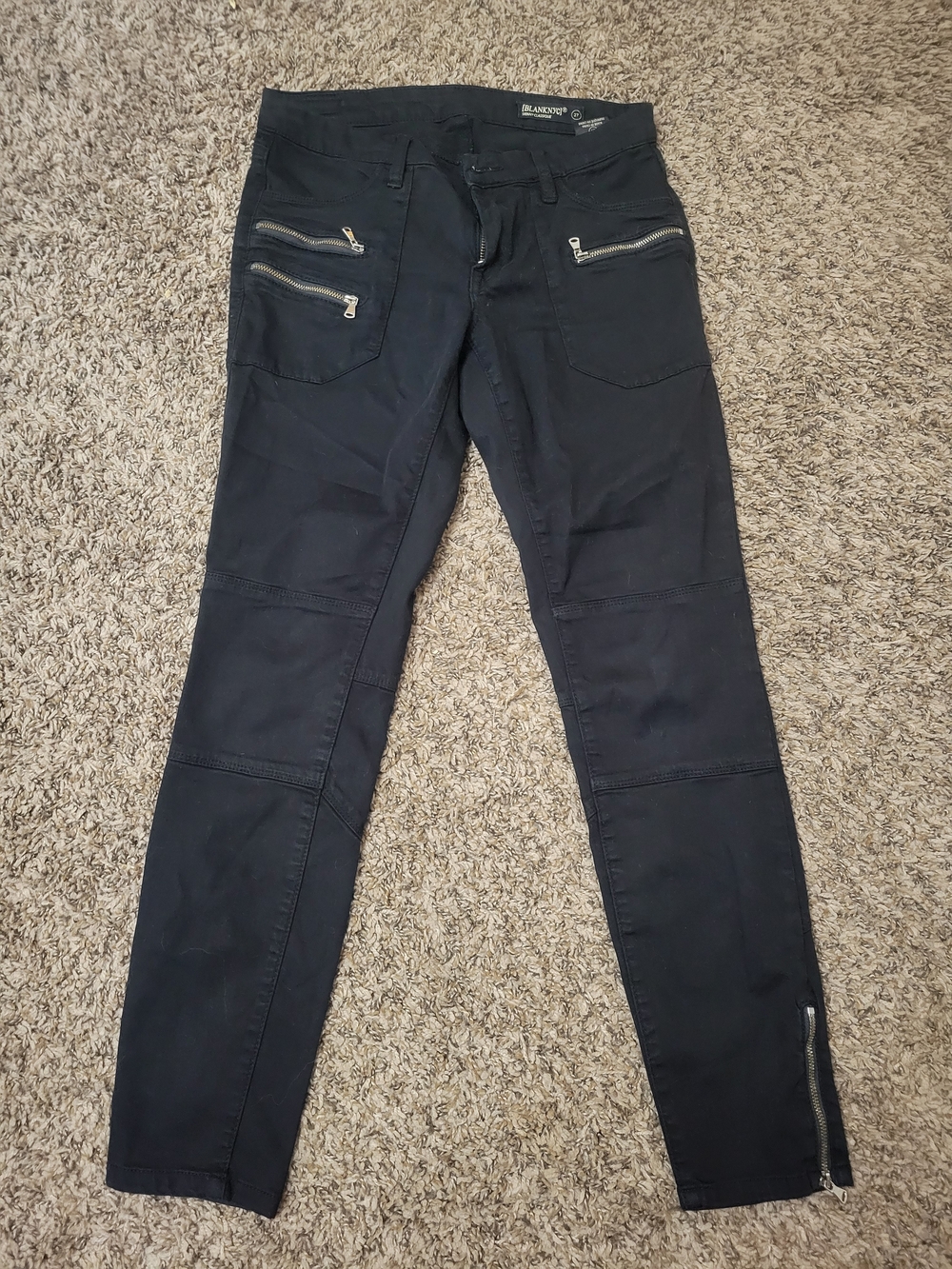 Blank NYC Black Skinny Moto Pants with Zip Accents